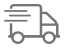 Gray delivery truck icon, speeding right, on green background