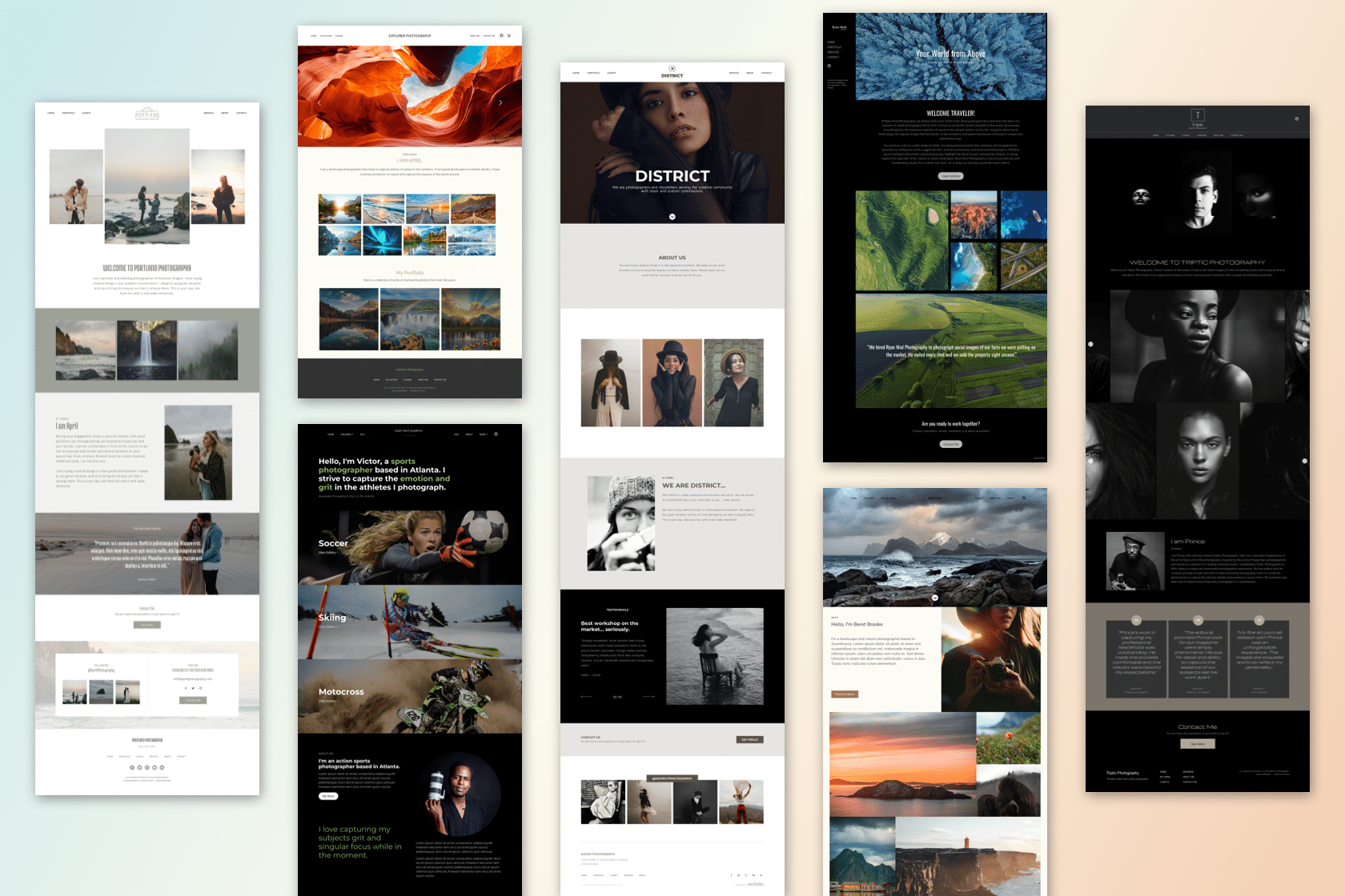 graphic including 7 of Zenfolio's top photography website templates